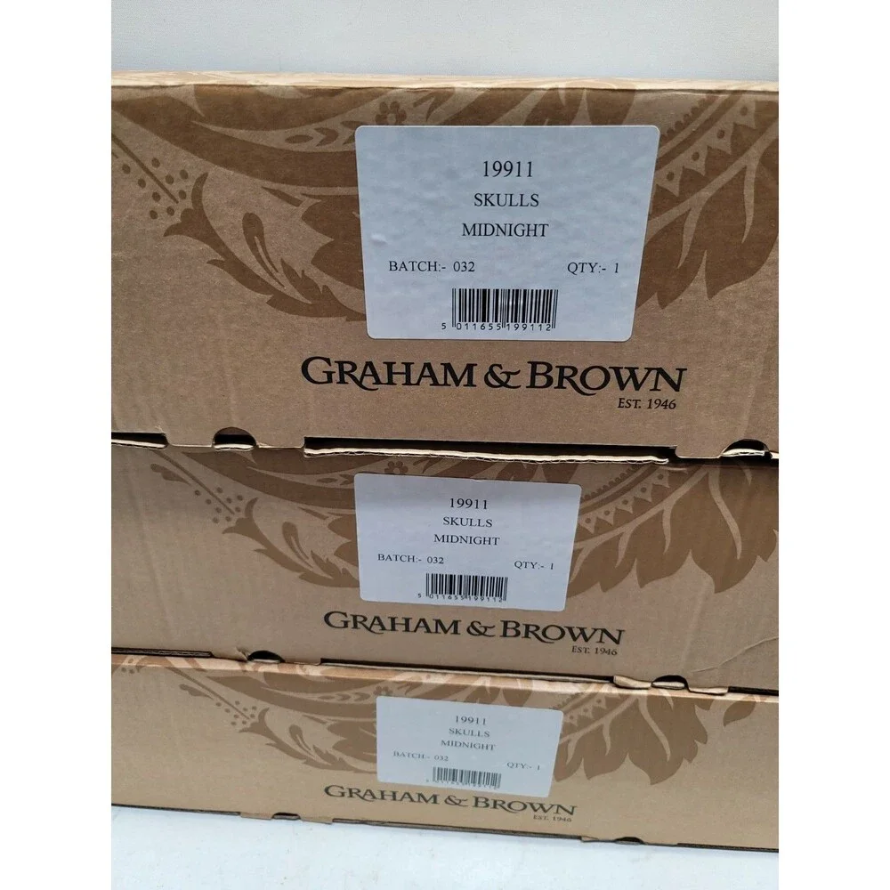 Graham & Brown 19911 Barbara Hulanicki Flock Skulls Midnight Black Wallpaper Lot